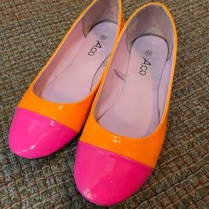 A.co Neon Pink and Orange two-tone multicolour toe cap flats - size 9 / 39
